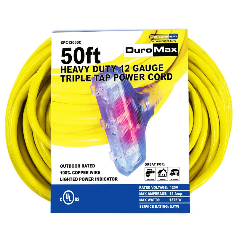 50-Foot 12 Gauge Triple Tap Extension Power Cord 1