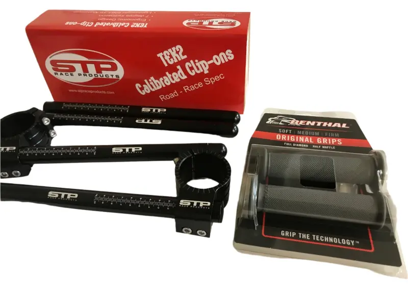 50Mm Stp Tek2 Calibrated Road Race Clip-Ons Handlebars, Renthal Grips & Spare Tubes 1