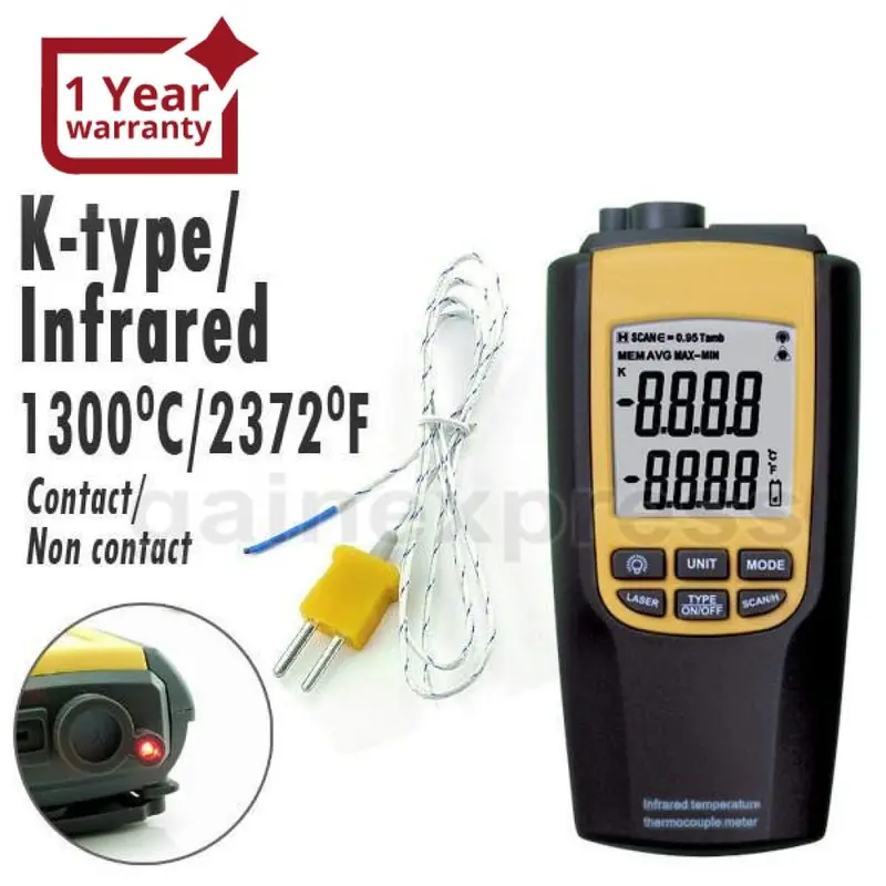 8090 Digital Non-Contact Infrared & K-Type Digital Thermometer Thermocouple 1