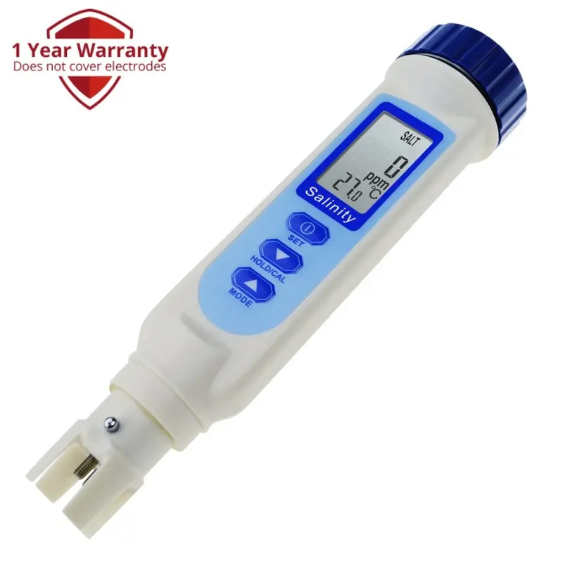 837-2 Salinity & Temp Meter Pen Type Salt Water Quality Tester Atc Nacl, 9999 Ppm / 100.0Ppt/ 10% / 0.95-1.08 Sg Measurement Units 3-In-1 Checker For Saltwater Aquarium Pond Food Pool Cooking Seawater 1