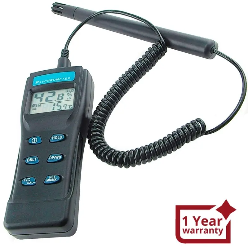 8723 Digital Temperature Humidity Rh Meter Gauge Monitor, Professional Thermo-Hygrometer Psychrometer With Dew Point / Wet Bulb Temperature, Hard Case, Replaceable Probe 1