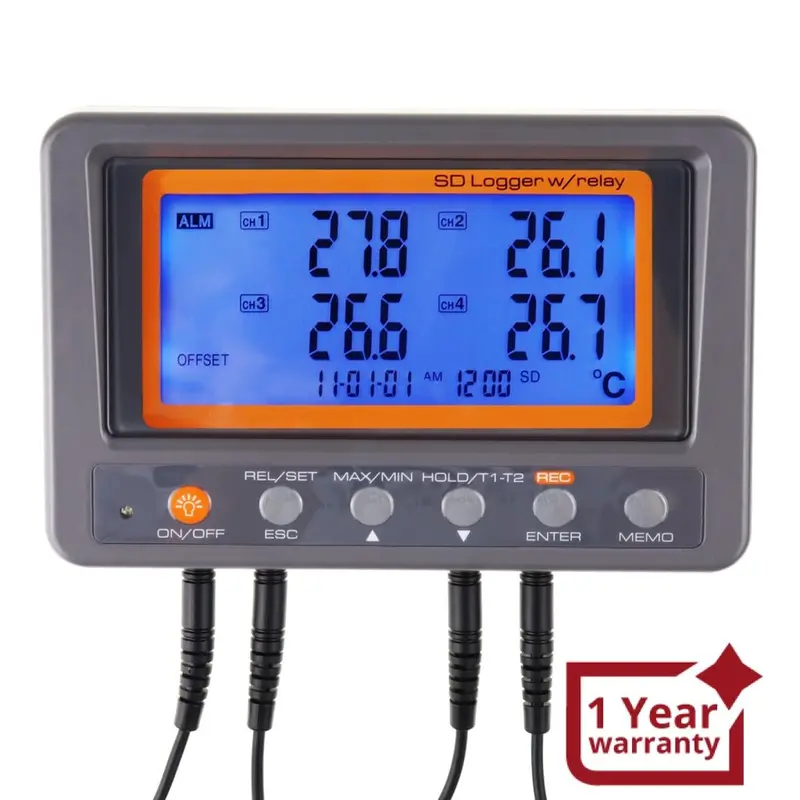 88597 Digital 4 Channels Thermometer Ntc Thermistor Probe Sd Card Logger With Relay Function Data Logging Big Lcd Display 1