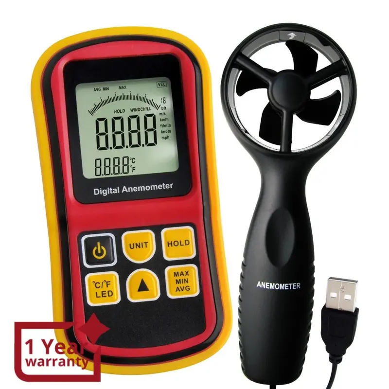 Am-8901  2-In-1 Digital Thermo-Anemometer, Air Flow Wind Speed Meter, 5 Parameters (M/S, Km/H, Ft/Min, Knots & Mph) With Thermometer Temperature, 0~45M/S Velocity Bar Graph Surf & Backlight 1