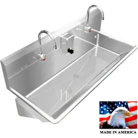 Bsm Inc. Stainless Steel Sink, 2 Station W/Electronic Faucets, Wall Mounted 48" L X 20" W X 8" D 1