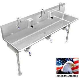 Bsm Inc. Stainless Steel Sink, 3 User W/Knee Valve Operated Faucets, Straight Legs 60"L X 20"W X 8"W 1