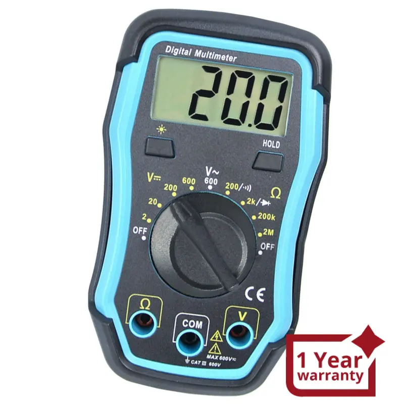 E04-008 Digital Multimeter W/ Test Leads, Overload Protection, Dc Ac Voltage Resistance Diode Measure Dmm Multi Meter Tester 1999 Readings, Backlight 1