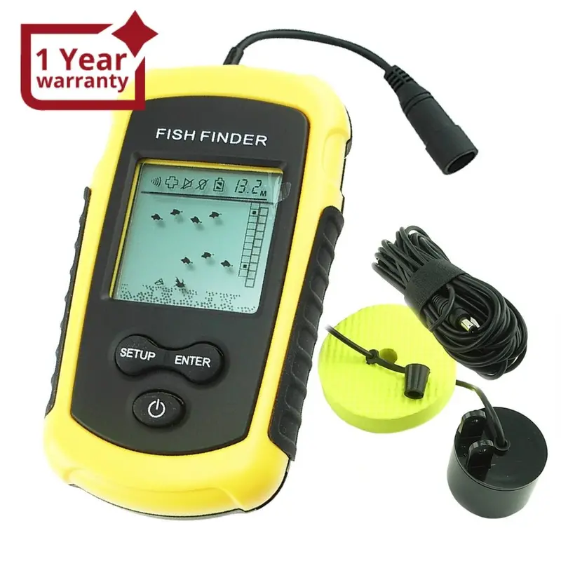 Ff-1108-1 Wired 100M Digital Sonar Transducer Fishfinder Alarm Portable Lcd  Display 12M Cable For Boat, Kayak, Ocean, Ice, Lake Fishing 1