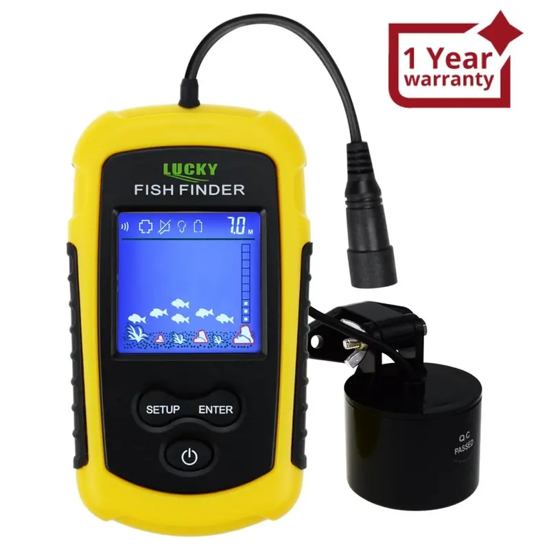Ffc-1108-1 Lucky Portable Fish Finder Sonar, Tn/ Anti-Uv Lcd Display With Clear Led Backlight For Night Fishing, Wired Fishfinder With Alarm, 100M (328Ft) Depth Detection, Turbid Water, Reservoir, Sea, River, Lake, Boat Kayak Ice Fishing 1