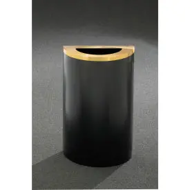 Glaro Steel Half Round Open Top Trash Can, 14 Gallon, Satin Black With Satin Brass Lid 1