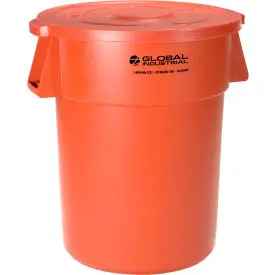 Global Industrial™ Plastic Trash Can With Lid - 55 Gallon Orange 1