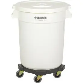 Global Industrial™ Plastic Trash Can With Lid & Dolly - 20 Gallon White 1