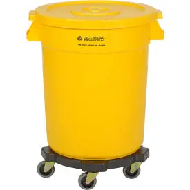 Global Industrial™ Plastic Trash Can With Lid & Dolly - 20 Gallon Yellow 1