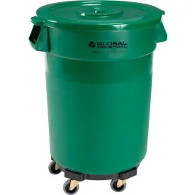 Global Industrial™ Plastic Trash Can With Lid & Dolly - 32 Gallon Green 1