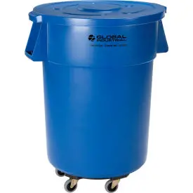 Global Industrial™ Plastic Trash Can With Lid & Dolly - 55 Gallon Blue 1