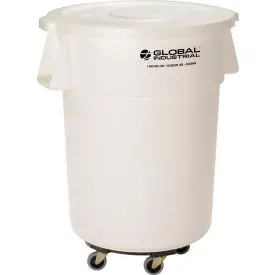 Global Industrial™ Plastic Trash Can With Lid & Dolly - 55 Gallon White 1