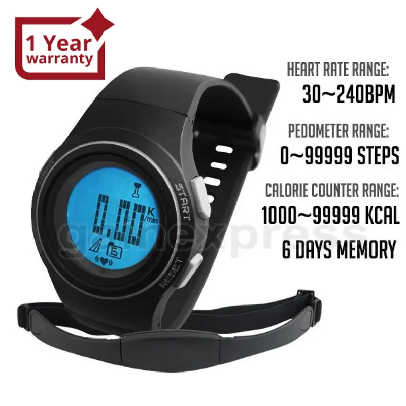 Hrm-004 Heart Rate Monitor 30~240Bpm Pedometer Exercise Belt Fat Calorie Counter Digital Sports Fitness Running Hiking Watch 1