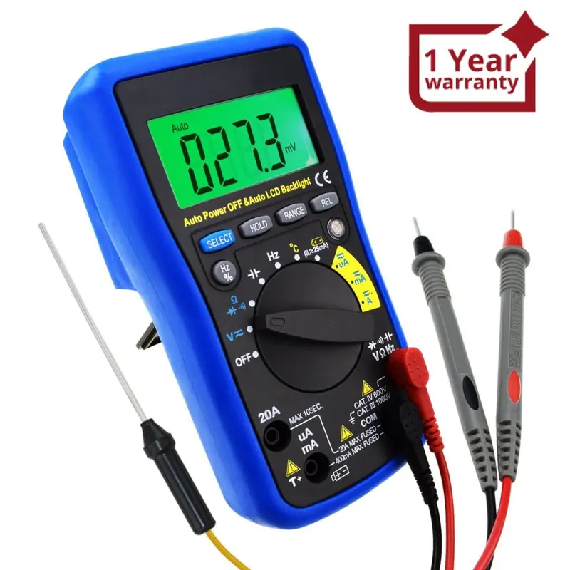 Mul-210 Digital Auto Range Autoranging Dmm Multimeter - Dc Ac Amp Volt Ohm Frequency Capaitance Temperature Meter Battery Tester, With Auto Lcd Backlight, Overload Protection 1