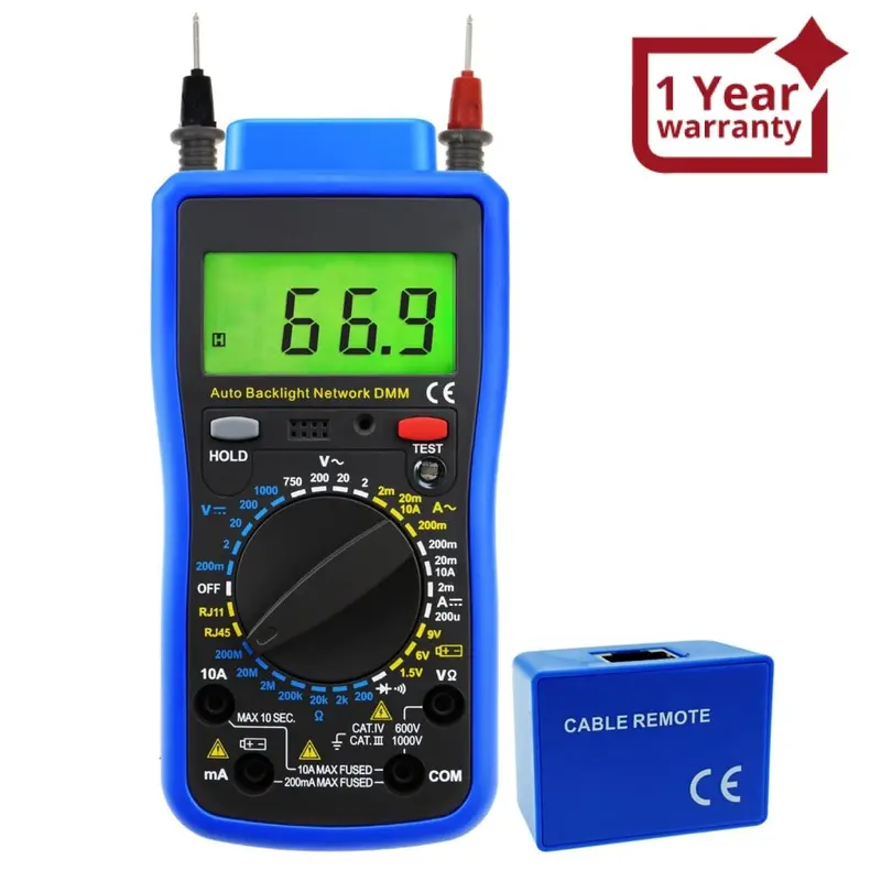 Mul-213 Network Digital Multimeter Tester Multi Meter, Telephone Line Rj11, Cable Rj45, Ac Dc Voltage, Ac Dc Current, Resistance, Diode Continuity Test, Battery Meter Tester 1