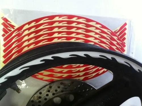 New Motorcycle Motorbike  Red Flourescent Flame Wheel Stripes 16-19" 1