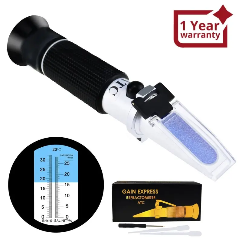 Rebs-28Atc 2-In-1 Brix Salinity Refractometer Dual Scale 0-32% Brix & 0-28% Salinity With Atc Sodium Chloride In Food Salt Seawater Brine Beer Fruits Cutting Liquid 1
