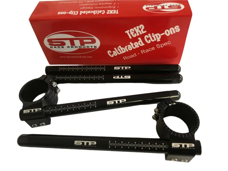Stp Tek2 50Mm Calibrated Road Race Black Anodised Clip-Ons & Spare Tubes Mbb 1