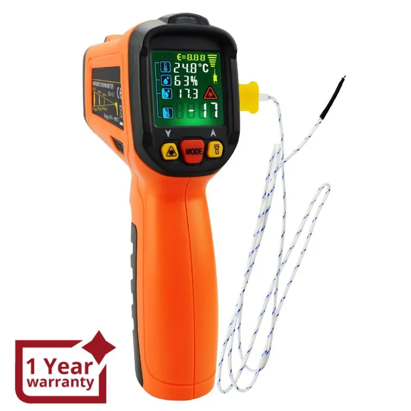 The-223 Non-Contact Infrared Ir Laser Thermometer Temperature Gun W/  K-Type Thermocouple & Humidity, -50~800°C (-58~1472°F) 1