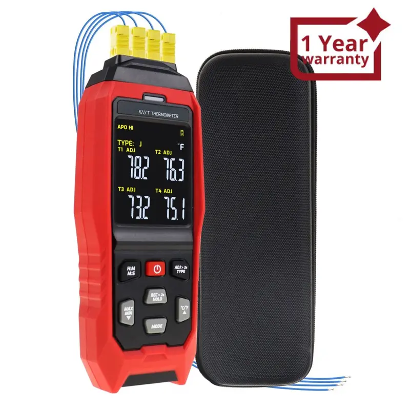 The-373 K/J/T Datalogger Thermocouple Thermometer -200~1372°C (-328~2501°F), 4-Channel Display, Real-Time Data Logging, Audible And Visible Alarm, And Adj Compensation 1