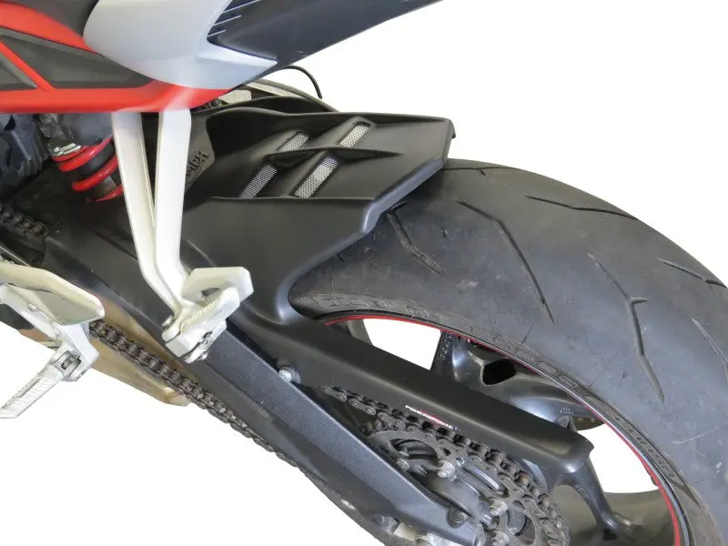 Triumph Street Moto2  2023 >  Gloss Black & Silver Mesh Rear Hugger By Powerbronze 1