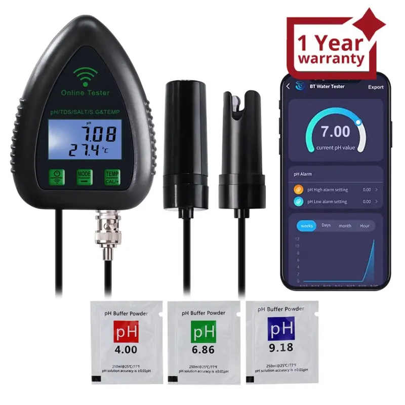 Wqm-397 Smart 5-In-1 Ph / Tds / Salt / S.G / Temperature Wifi Tester Water Quality For Drinking Supply Aquarium Hydroponics Pool Aquaculture 1