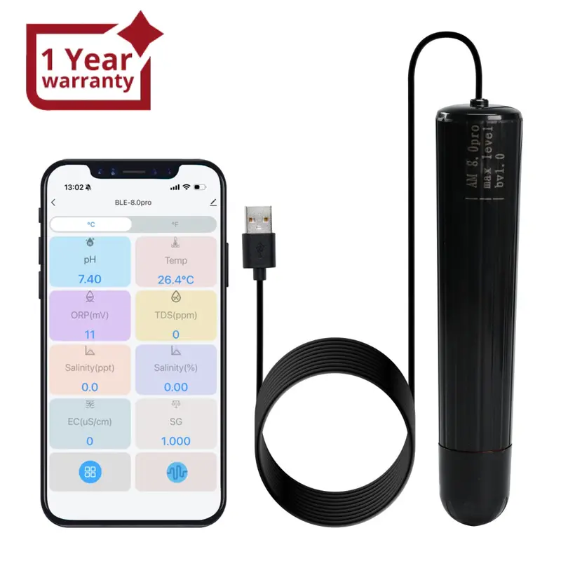 Wqm-527 Smart Wifi Water Quality Monitor Multi-Parameter Aquarium Monitor Ph, Temperature, Tds, Ec (Conductivity), Salinity, S.G, And Orp For Hydroponics, Aquarium, Fish Tank, Aquaculture 1