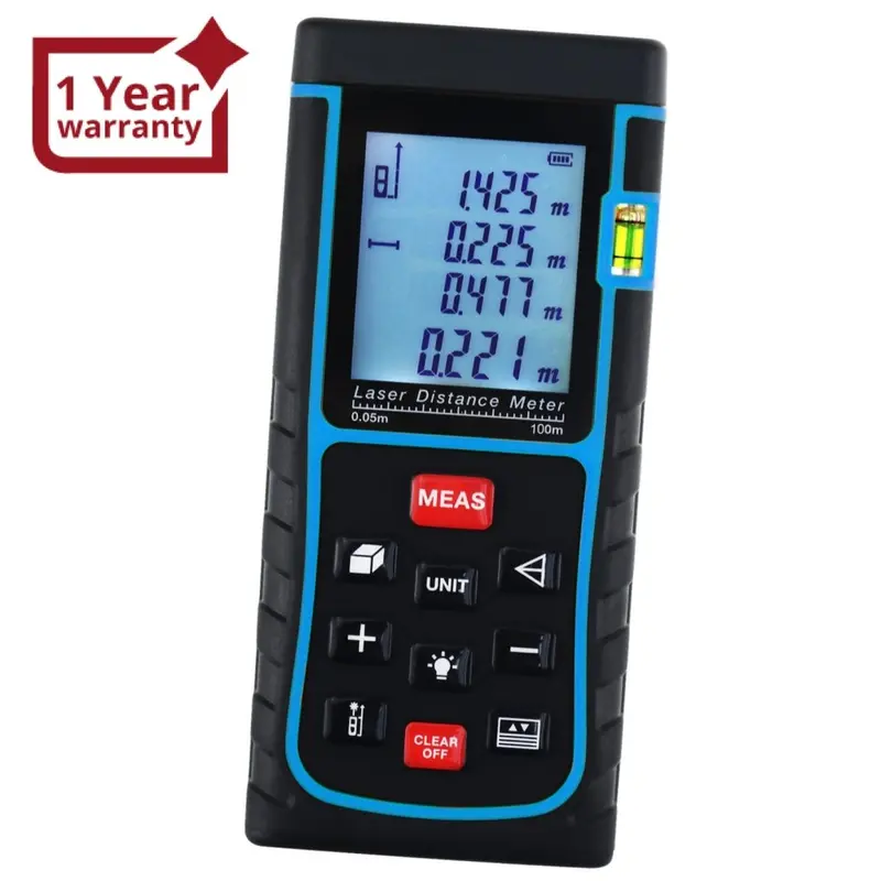 X01rz-E100  Laser Distance 100 Meter Area Volume Pythagorean W/ Spirit Level Measurer Range Finder 1