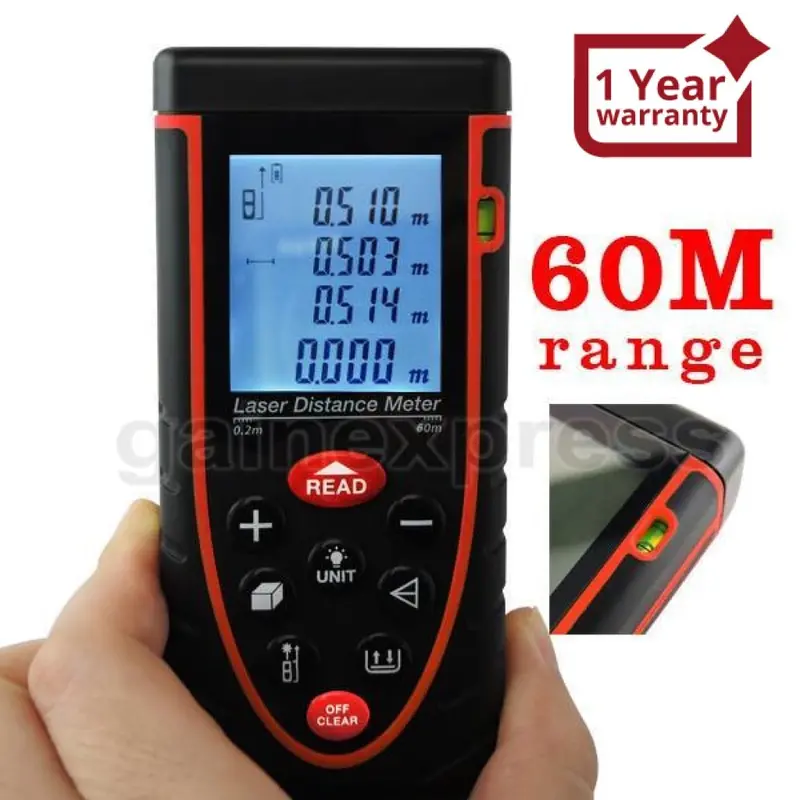 X01rz60 60M  Meter ±2Mm Accuracy Laser Distance W/ Bubble Spirit Level 1