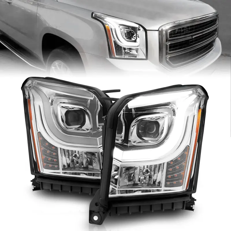 Anzo Usa Projector Headlight Assembly – Clear Lens, Chrome Housing, Integrated Light Bar (Pair) 1