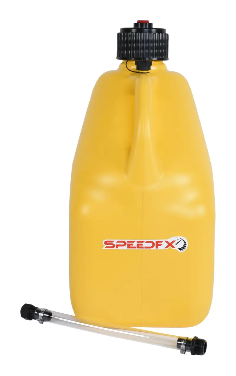 Speedfx Portable Fuel Container – 5-Gallon Yellow Plastic Can With Hose And Cap 1